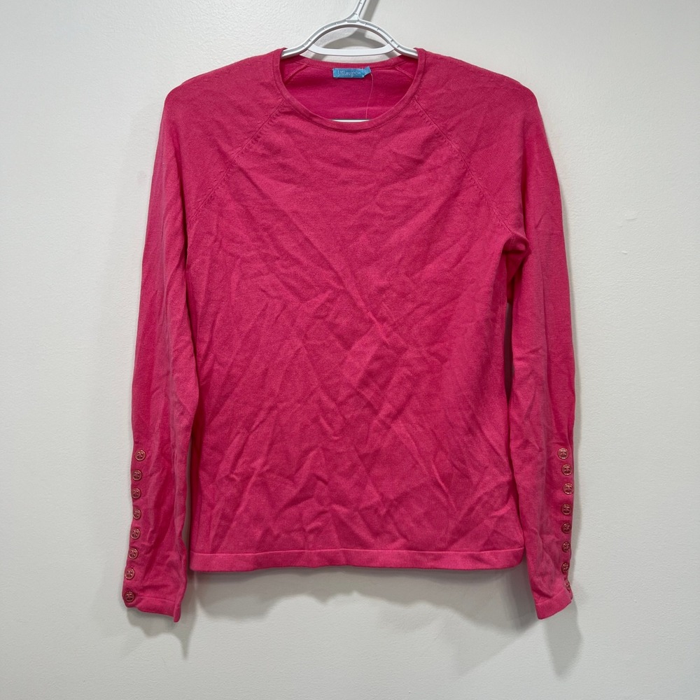 J Mclaughlin Jamey Sweater XS Pink Long Sleeve Knit‎ Cotton Button Crew NWT $148